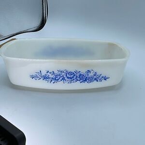 Vintage Federal Heat Proof casserole dish blue roses.